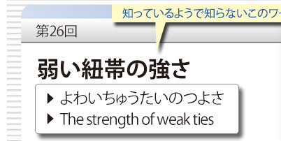 第26回　知っているようで知らないこのワード　「弱い紐帯の強さ」　よわいちゅうたいのつよさ　The strength of weak ties