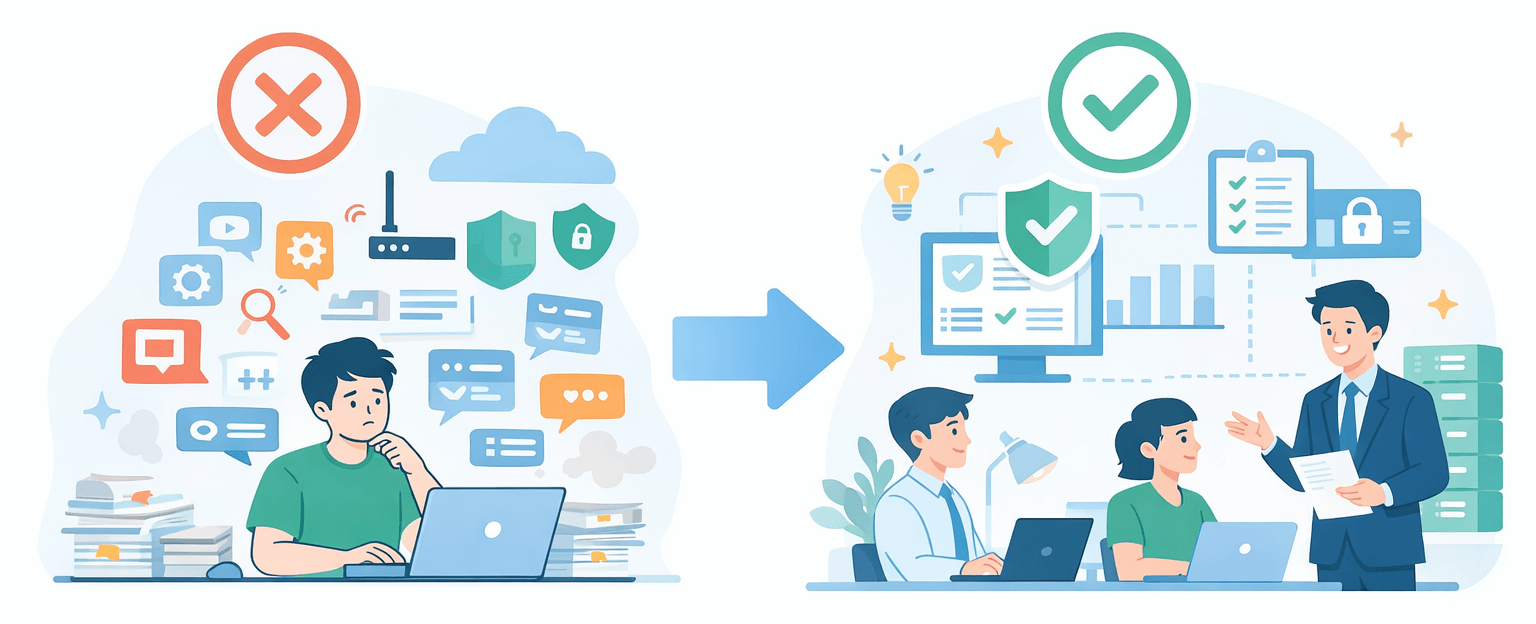 ツール比較ではなく運用体制の違いがゼロトラスト運用の負荷を左右することを示したイメージ