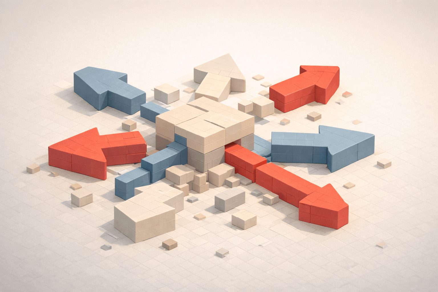 ゼロトラスト導入の目的や優先順位が曖昧で複数の方向に分岐している状態を示したイメージ図