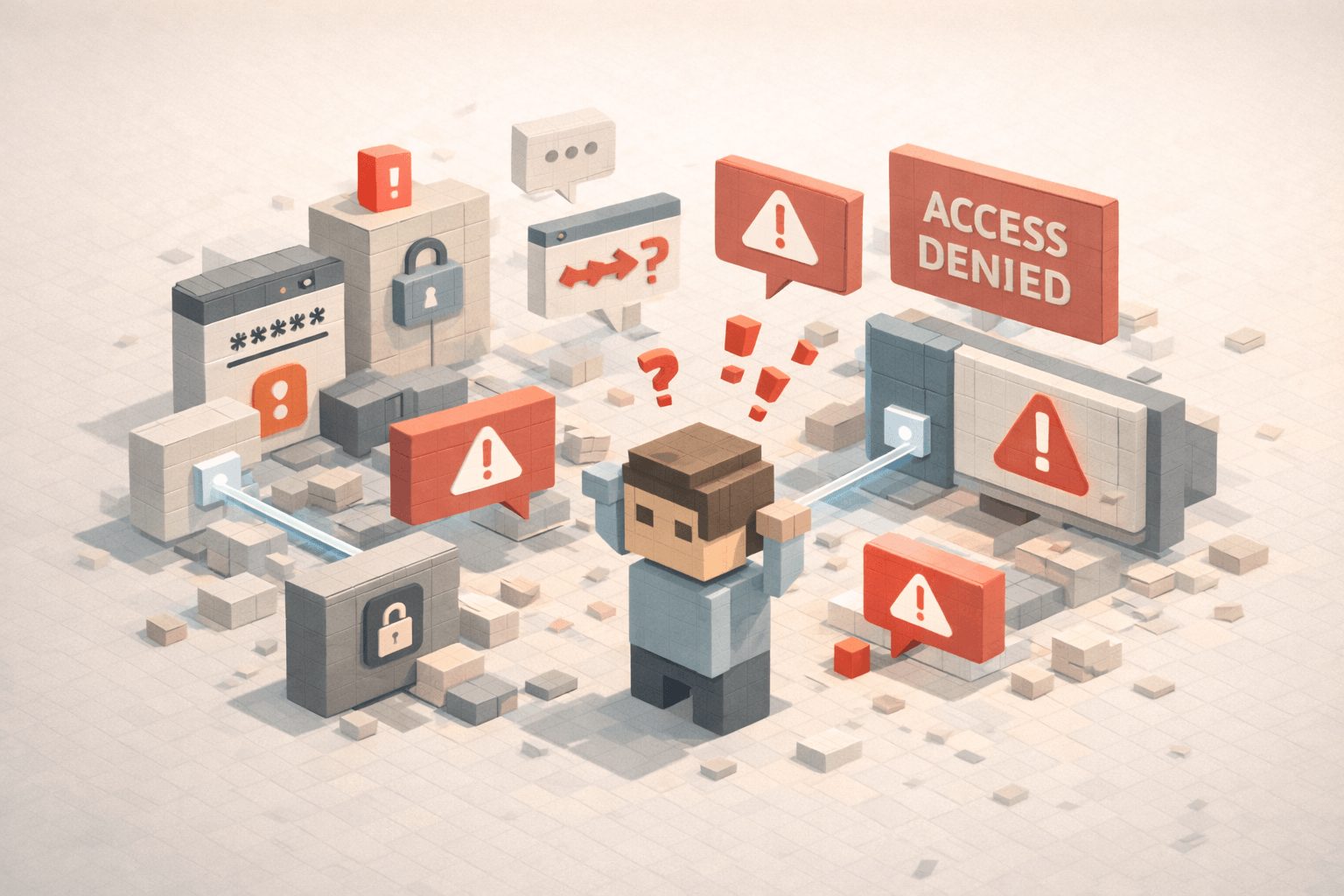 認証エラーや警告対応が増加し現場の業務負担が大きくなっている状況のイメージ