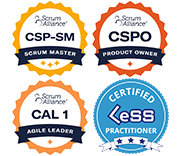 Certified Scrum Professional-Scrum Master(CSP-SM),Certified Scrum Product Owner(CSPO),Certified Agile Leader 1(CAL1),Certified LeSS Practitioner(CLP)